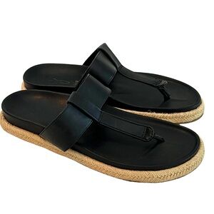 Joie Nacho Sandals Black Tan Espadrille Thong Slide Vegan Casual Women’s Shoes